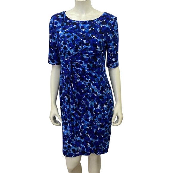 Connected Apparel Womens Blue Abstract Print Dress‎ With Gathered Waist 8P - Picture 1 of 6